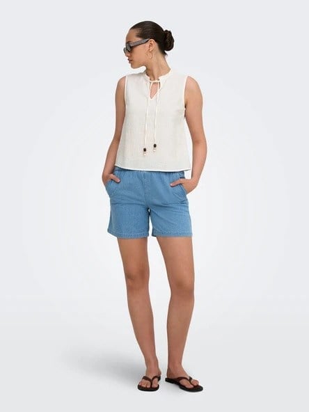 Only ONLSWAR S/L FRILL TOP WVN Beyaz Kadın Bluz