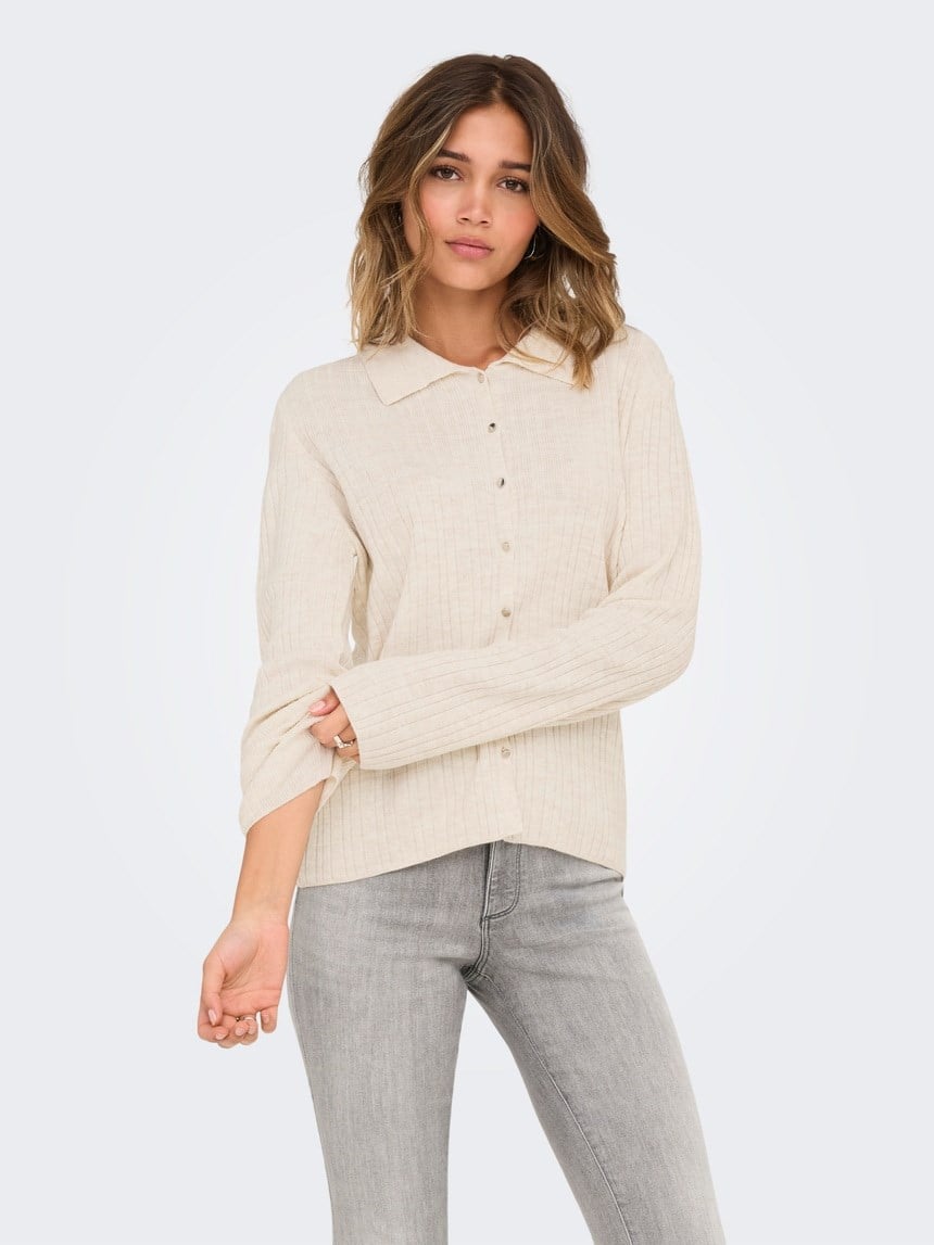 Only ONLTHEA LS BUTTON POLO CARDIGAN KNT Bej Kadın Hırka