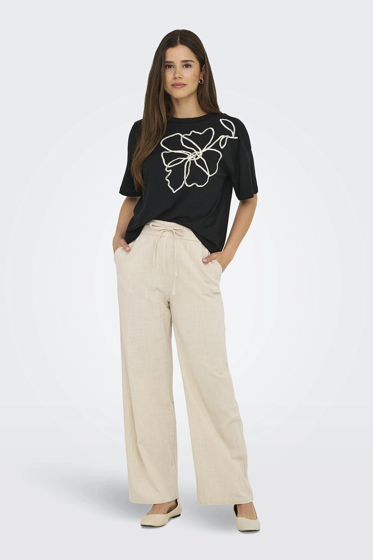 Only ONLTIZANA COTTON LOOSE PANTS WVN NOOS Bej Kadın Pantolon