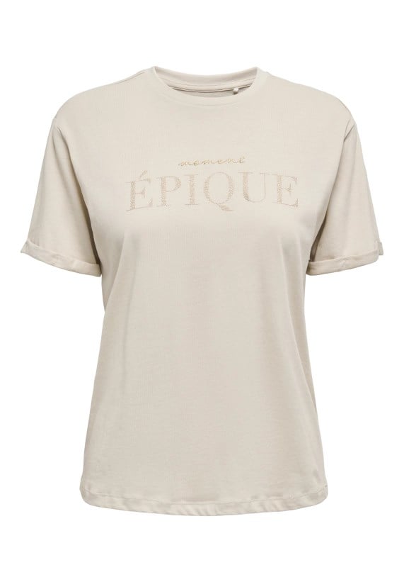Only ONLVANESSA S/S HEART TOP BOX JRS Bej Kadın T-Shirt