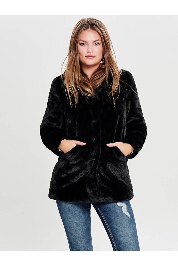 Only ONLVIDA FAUX FUR COAT OTW Siyah Kadın Mont