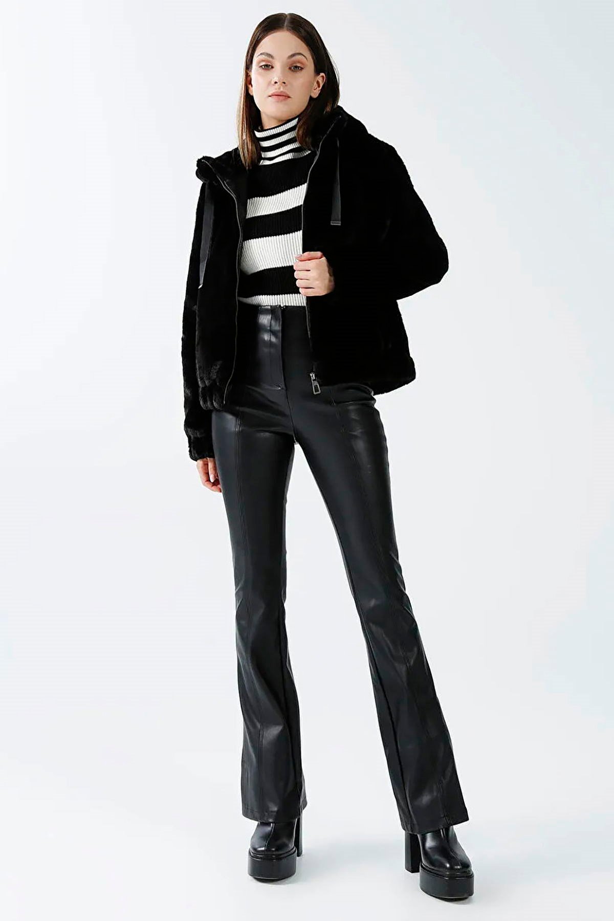 Only ONLVIDA FUR HOODED JACKET CC OTW Siyah Kadın Ceket