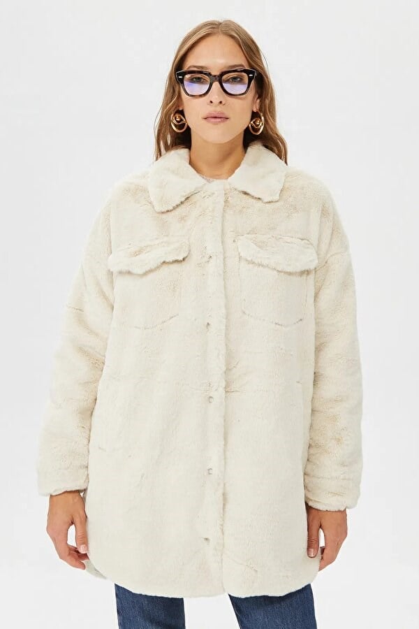 Only ONLVIDA FUR SHACKET OTW Bej Kadın Mont