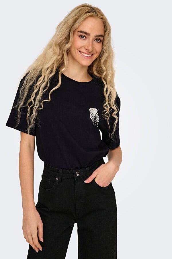 Only ONLVITA S/S TEE BOX JRS Siyah Kadın T-Shirt