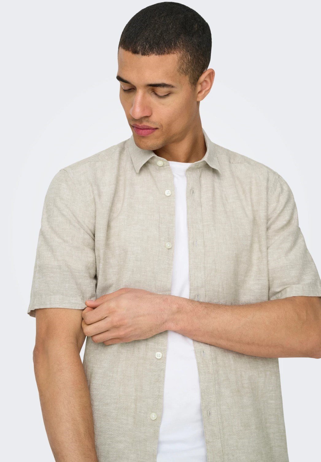 Only&Sons ONSCAIDEN LIFE SS SOLID LINEN BLEND NOOS Bej Erkek Gömlek