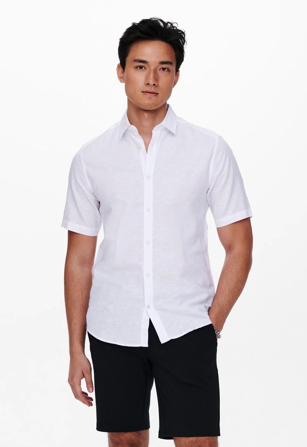 Only&Sons ONSCAIDEN LIFE SS SOLID LINEN BLEND NOOS Beyaz Erkek Gömlek