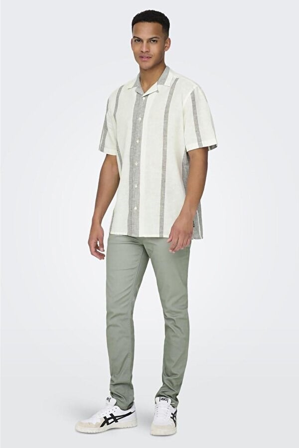 Only&Sons ONSCAIDEN LIFE STRIPE RES LINENBLENDNOOS Lacivert Erkek Gömlek