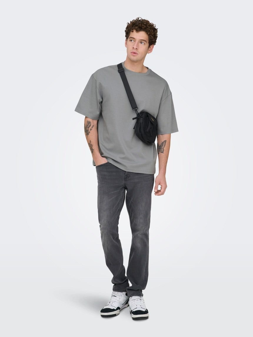 Only&Sons ONSCASPIAN AIRFLEX BOXY SS TEE NOOS Gri Erkek T-Shirt