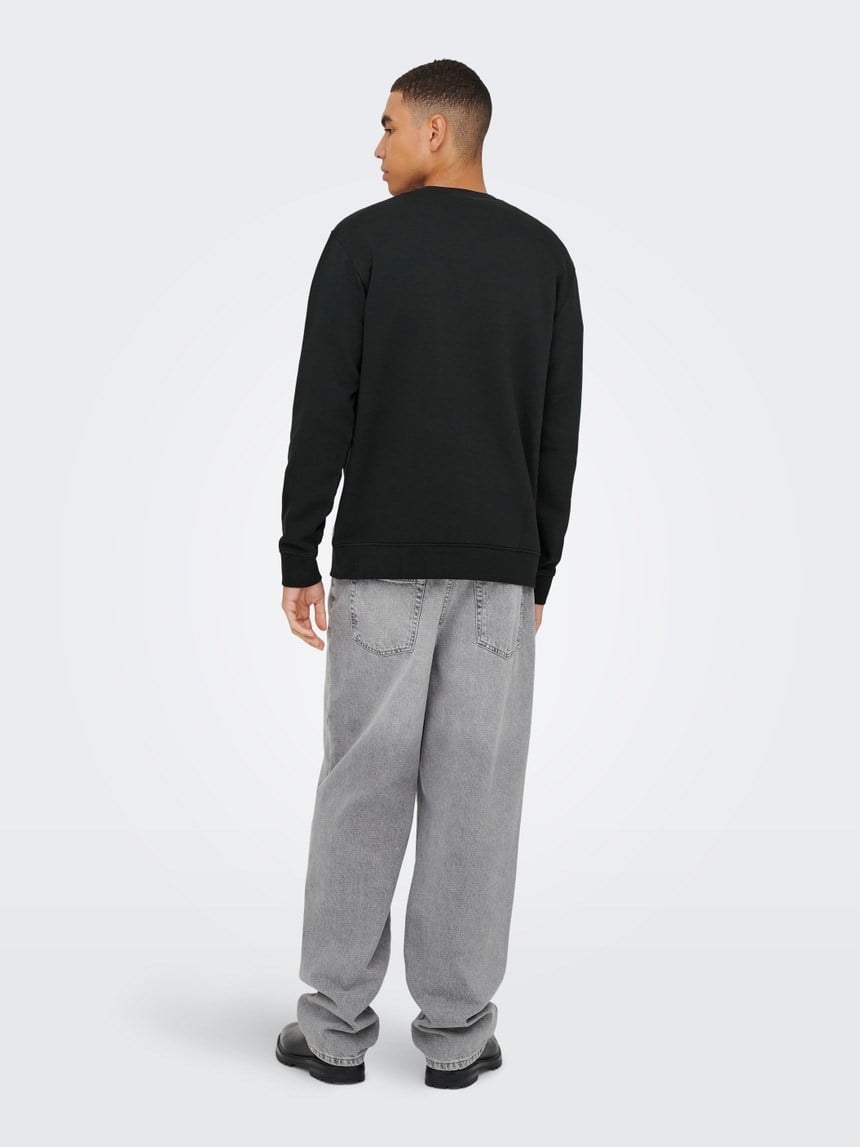 Only&Sons ONSDAWSON REG CREW WW VD Siyah Erkek Sweatshirt