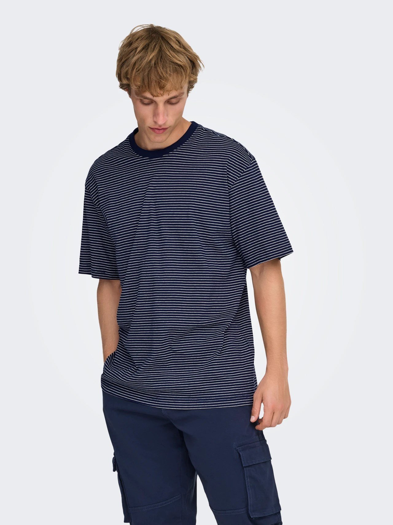 Only&Sons ONSFRED LIFE RLX SS STRIPE TEE NOOS Lacivert Erkek T-Shirt