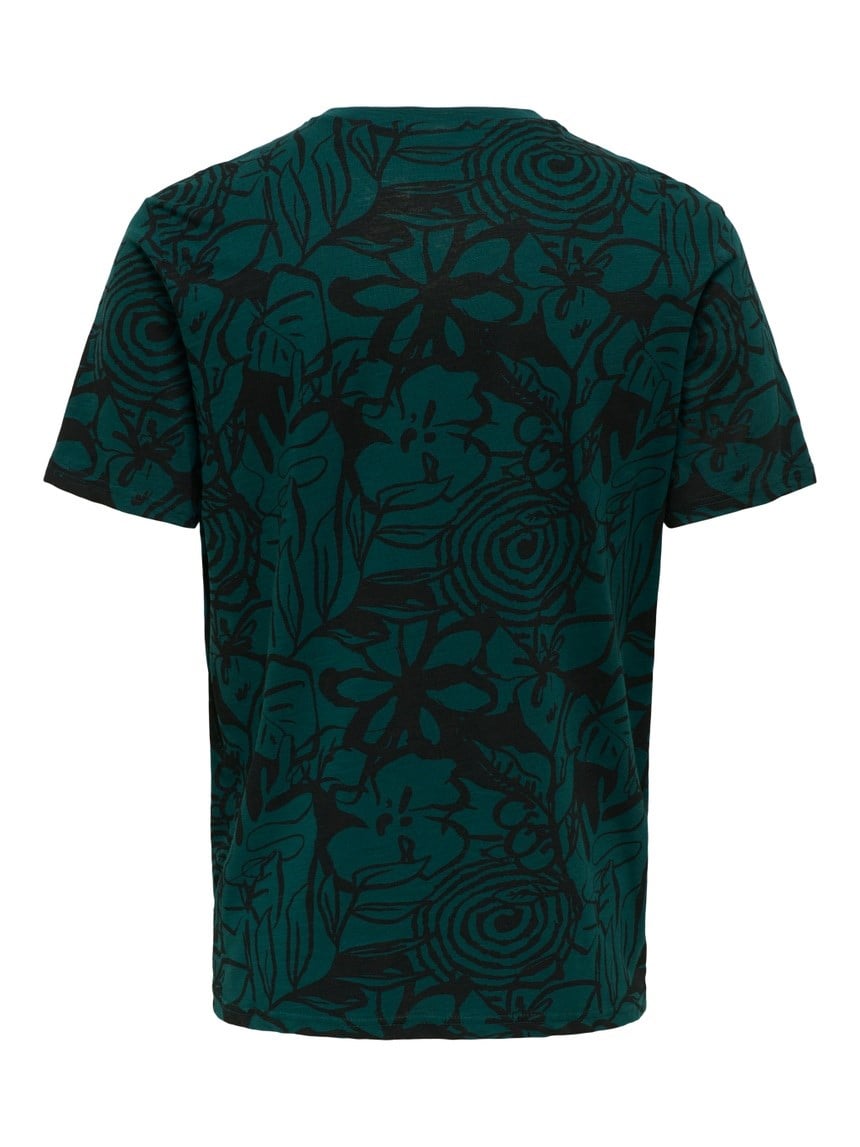 Only&Sons ONSPERRY FLOWER LIFE AOP REG SS TEE Yeşil Erkek T-Shirt