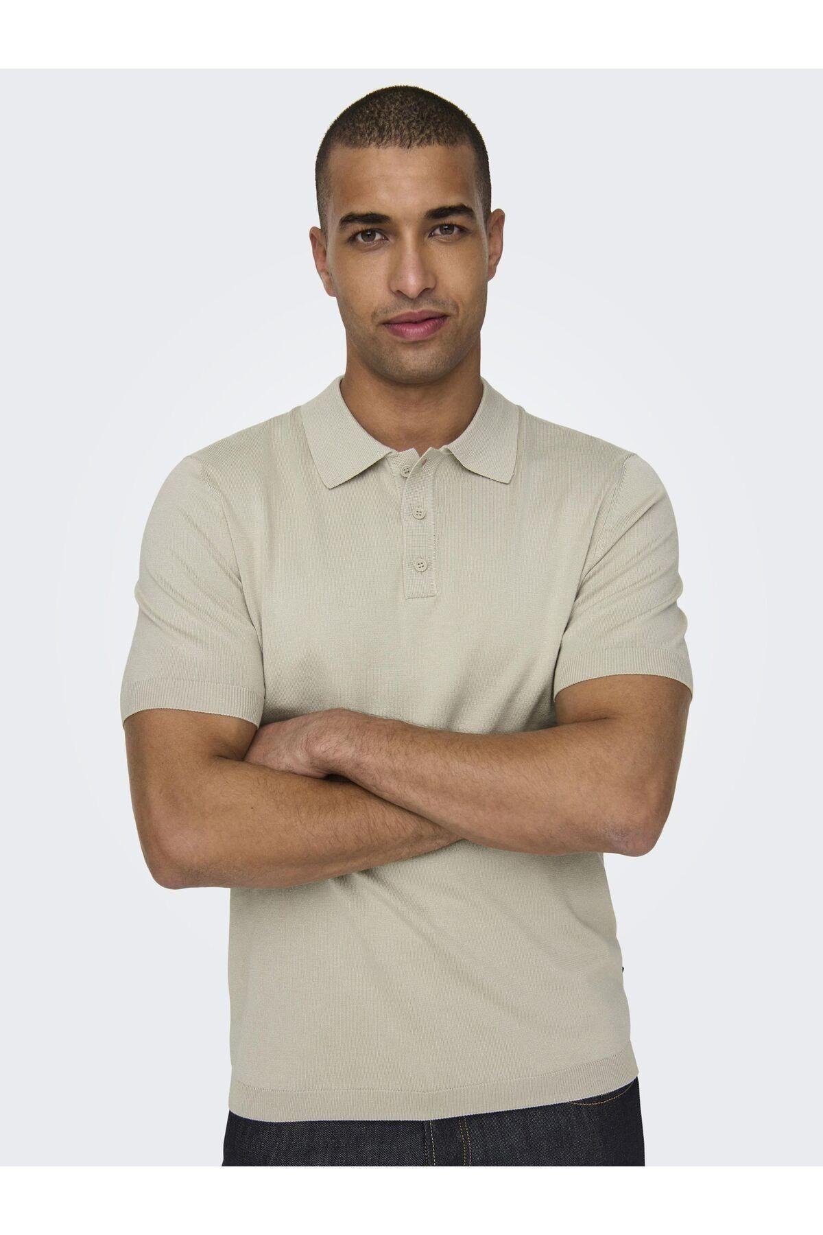 Only&Sons ONSWYLER REG 14 SS POLO KNIT NOOS Gri Erkek T-Shirt