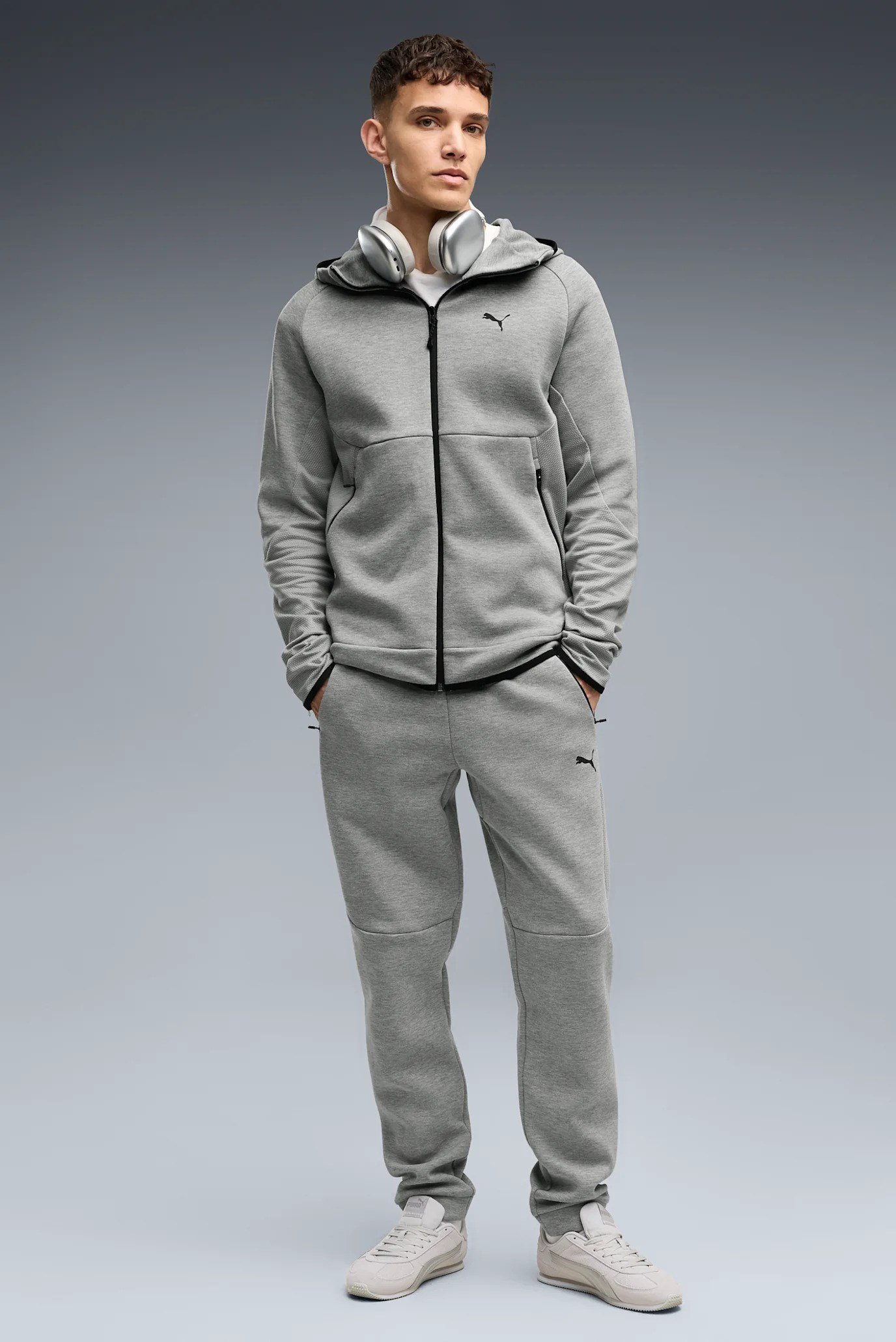 Puma PUMATECH Full-Zip Hoodie Gri Erkek Sweatshirt