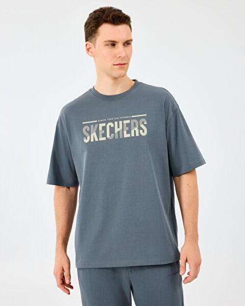 Skechers M Heavy Fabric T-Shirt Gri Erkek T-Shirt