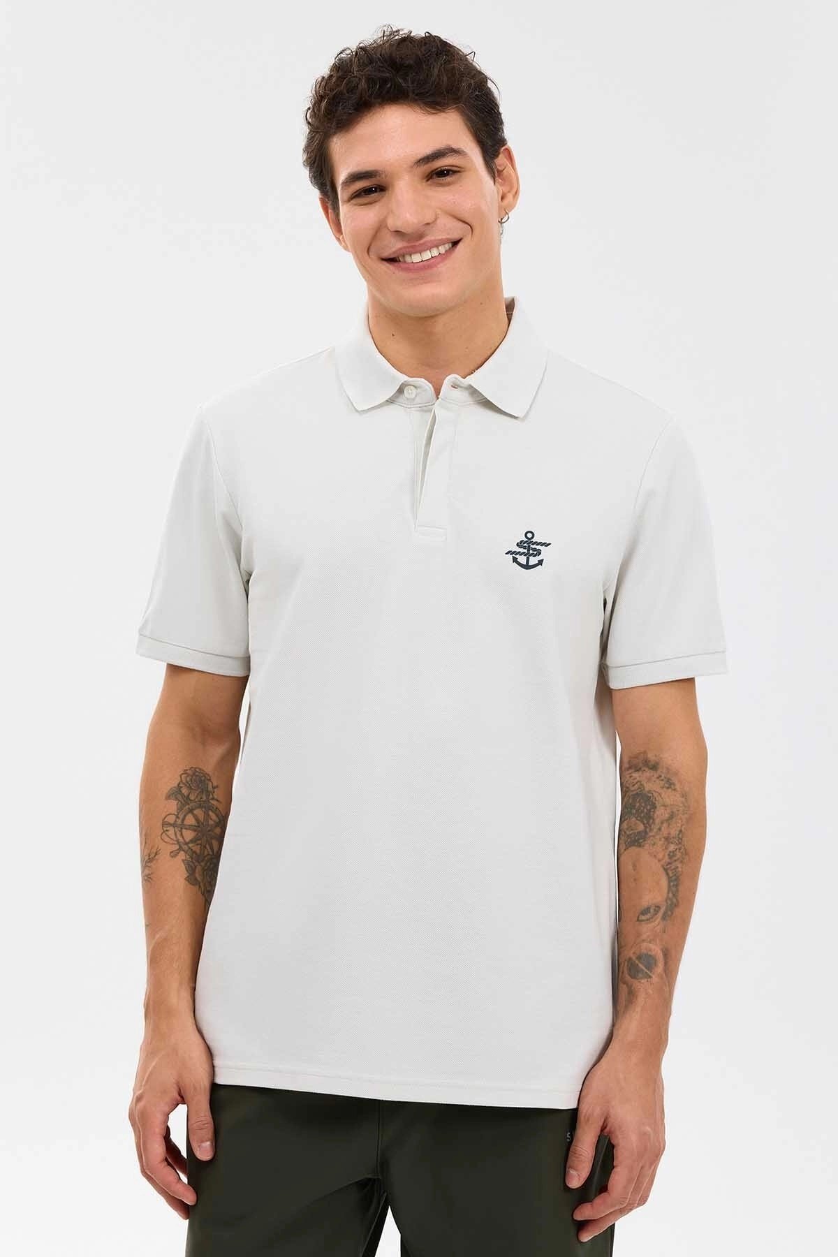 Skechers M Logo Printed Polo Gri Erkek T-Shirt