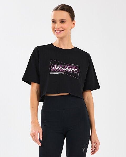 Skechers W Crop Fit Graphic Tee T-Shirt Siyah Kadın T-Shirt