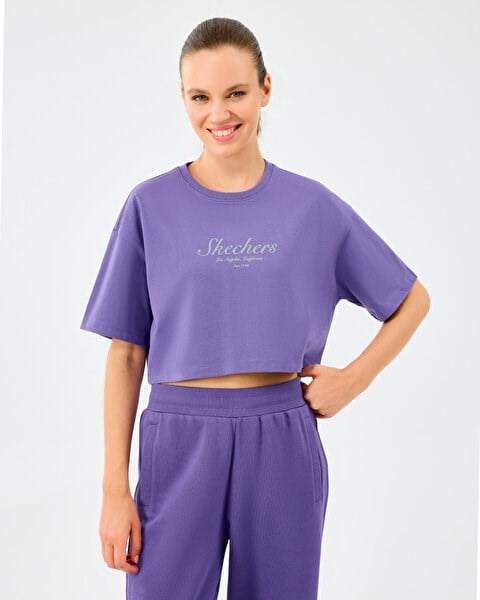 Skechers W Heavy Fabric T-Shirt Mor Kadın T-Shirt