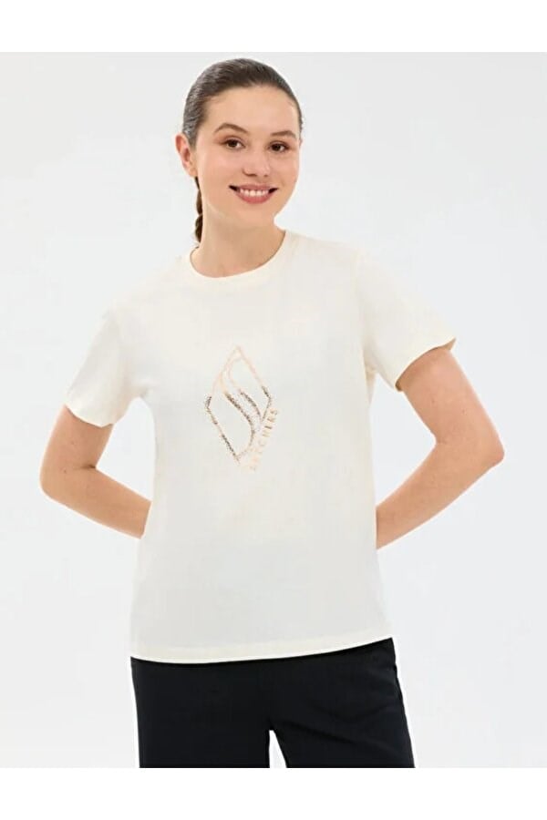Skechers W Regular Fit Graphic T-shirt Beyaz Kadın T-Shirt