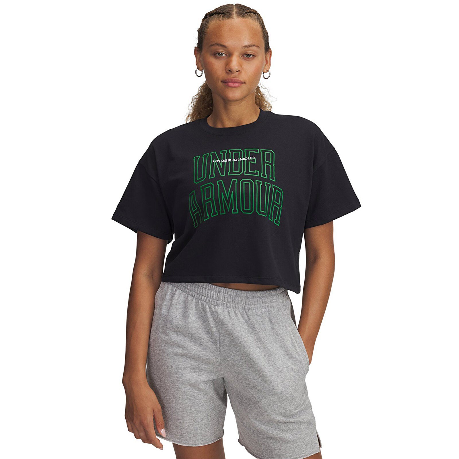 Under Armour UA W VARSITY MIX HW SS CROP Siyah Kadın T-Shirt
