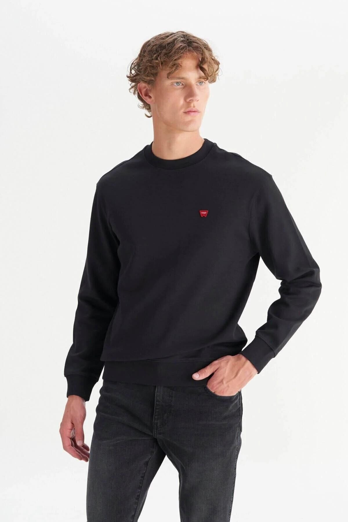 Wrangler Erkek Patch Logo Sweatshirt Siyah Erkek Sweatshirt