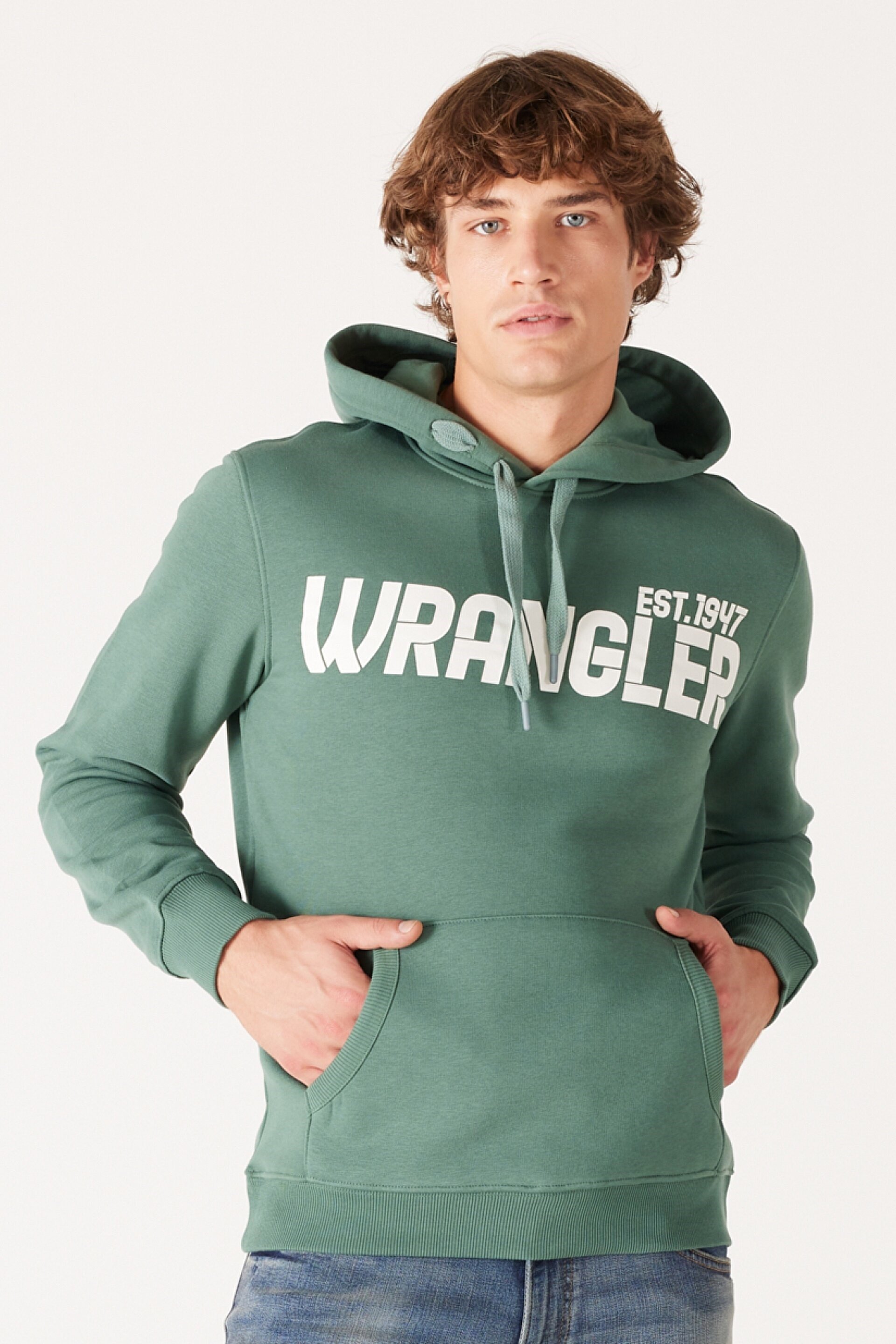 Wrangler Kapüşonlu Sweatshirt Yeşil Erkek Sweatshirt