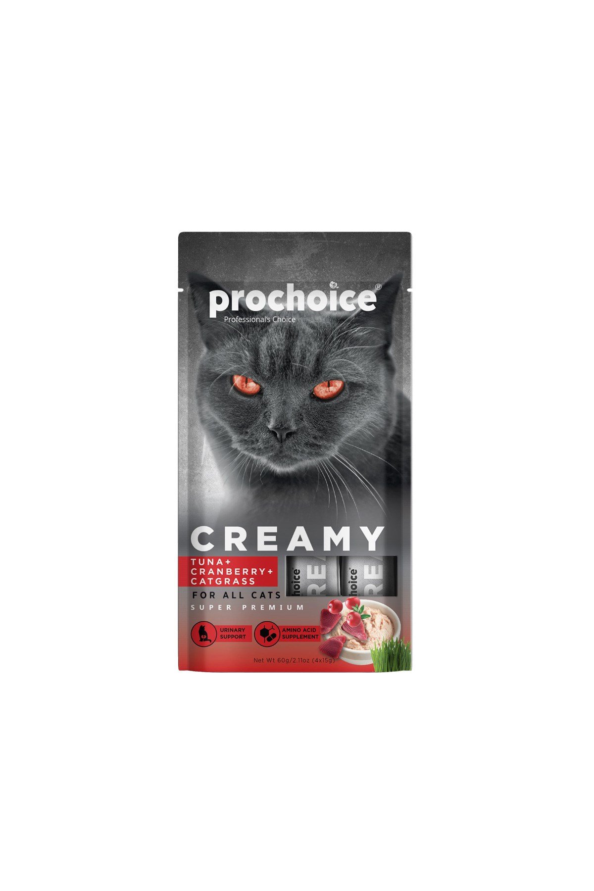 Creamy Kediler İçin Tuna Balığı, Kızılcık ve Kedi Otlu Sıvı Ödül Maması 4x15 gr