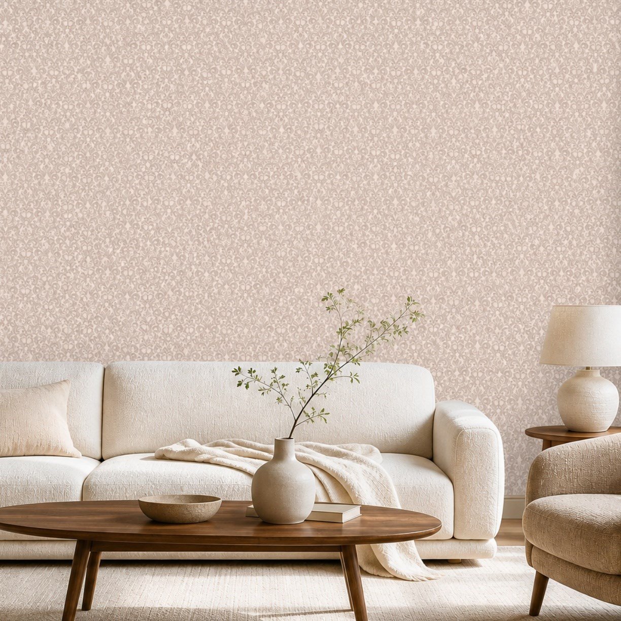 Pudra Bej Minyatür Damask Motifli Duvar Kağıdı 8528-4