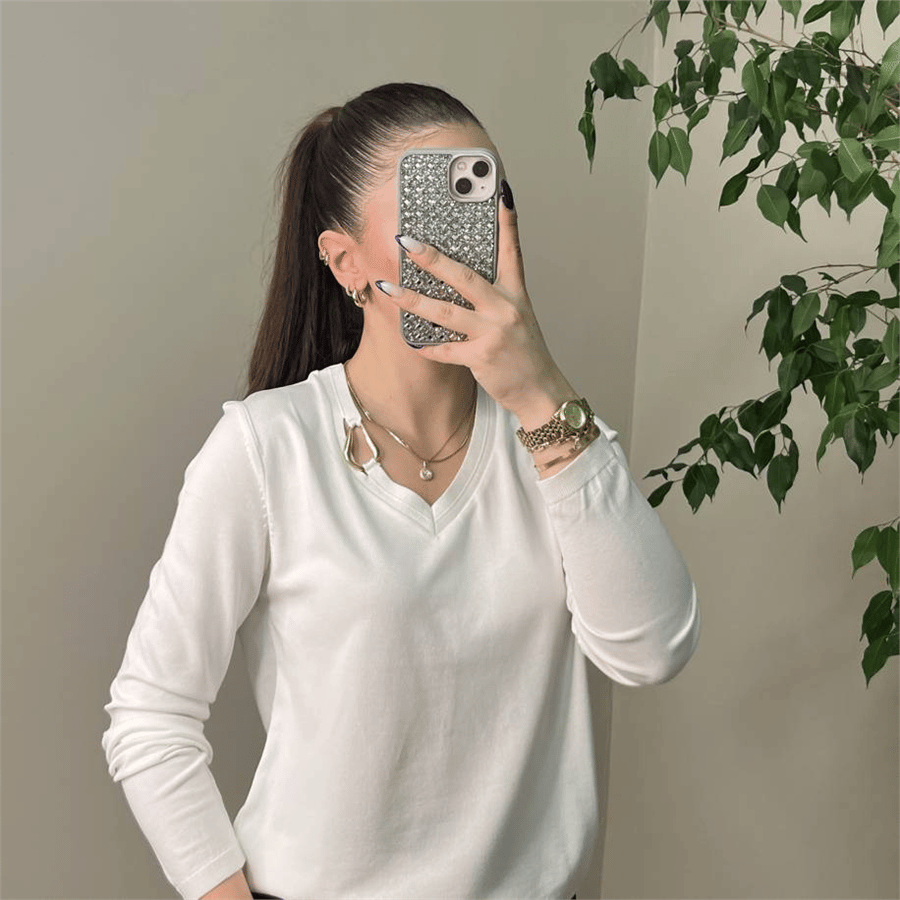 Aksesuarlı Triko Beyaz Renk