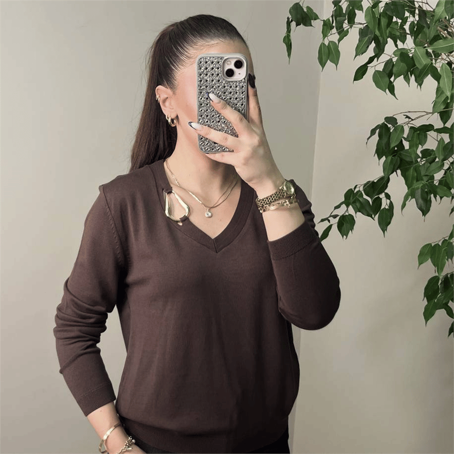 Aksesuarlı Triko Kahve Renk