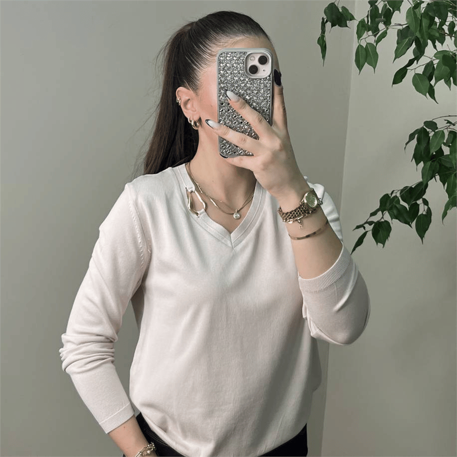 Aksesuarlı Triko Taş Renk