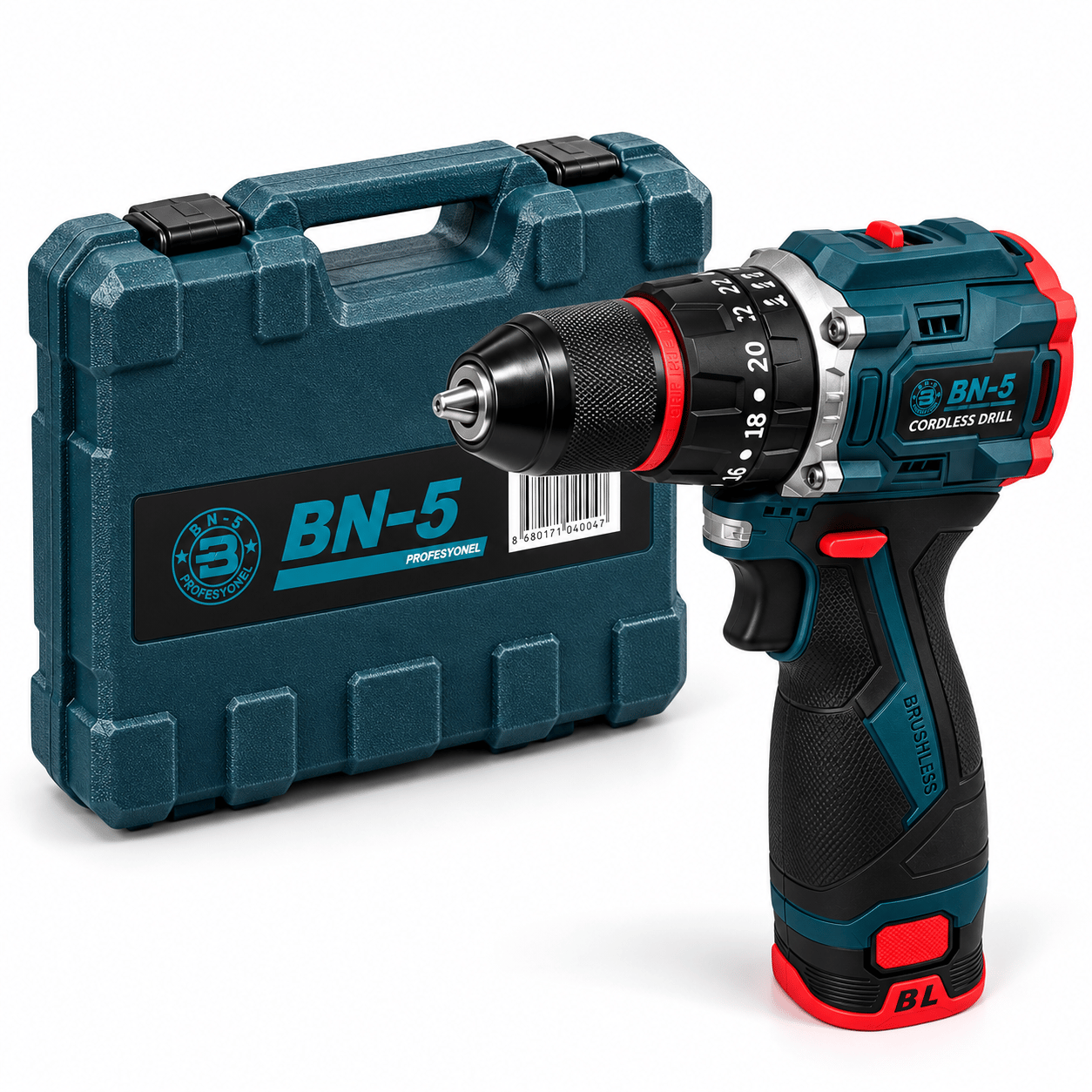 BN-5 16.8V Kömürsüz Akülü Vidalama Matkap 30 Nm Çift Akülü 2.0Ah Full Set Çantalı