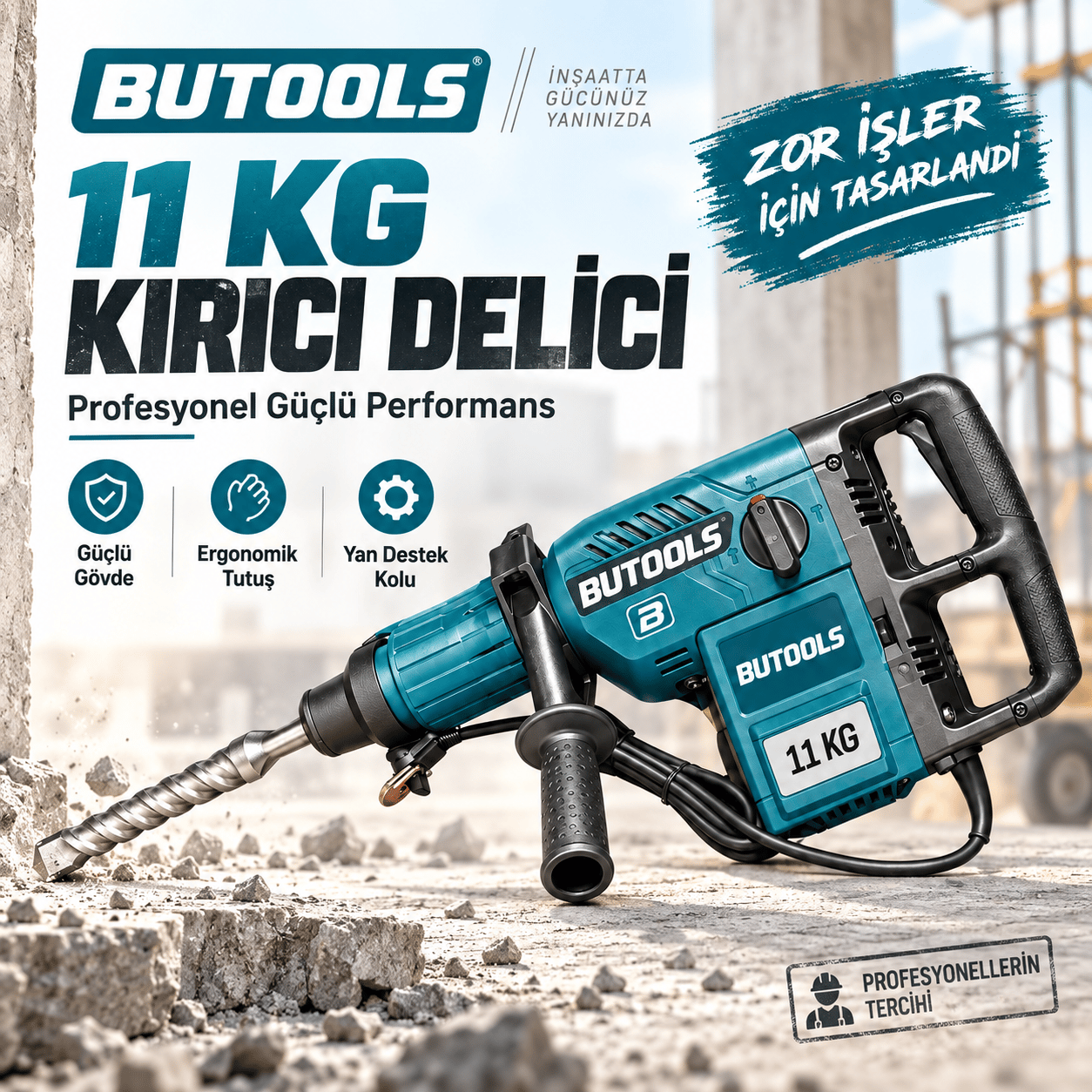 BUTOOLS 11 KG Kırıcı Delici Profesyonel Elektrikli Kırıcı Matkap