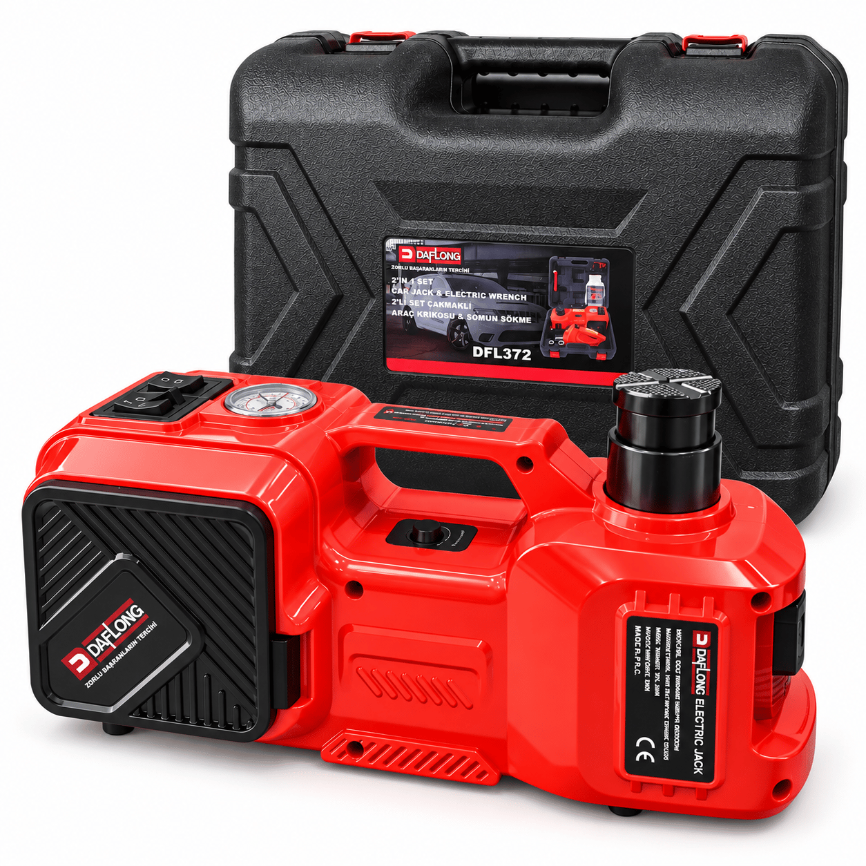 DAFLONG DFL-372 5 Ton Elektrikli Hidrolik Araç Krikosu Hava Pompası ve Bijon Sökme Seti 12V