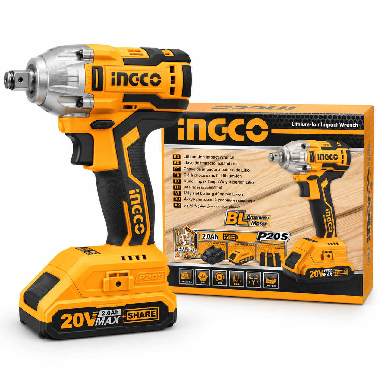INGCO 20V 2.0Ah P20S Kömürsüz Şarjlı Darbeli Somun Sıkma Makinesi