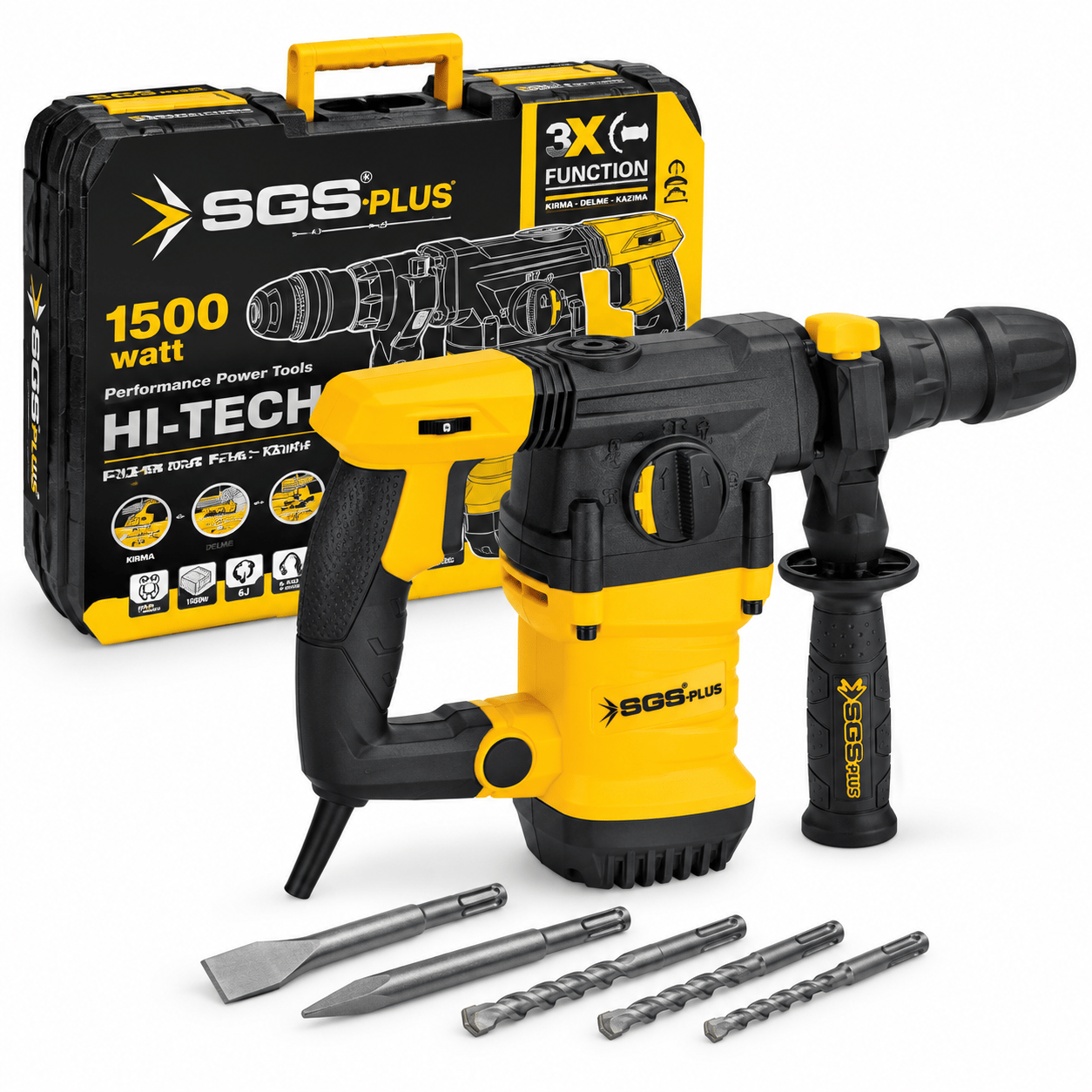 SGS Plus SGS5183 1500W 5 Joule SDS Plus Profesyonel Kırıcı Delici Matkap 5 Parça Uç Setli