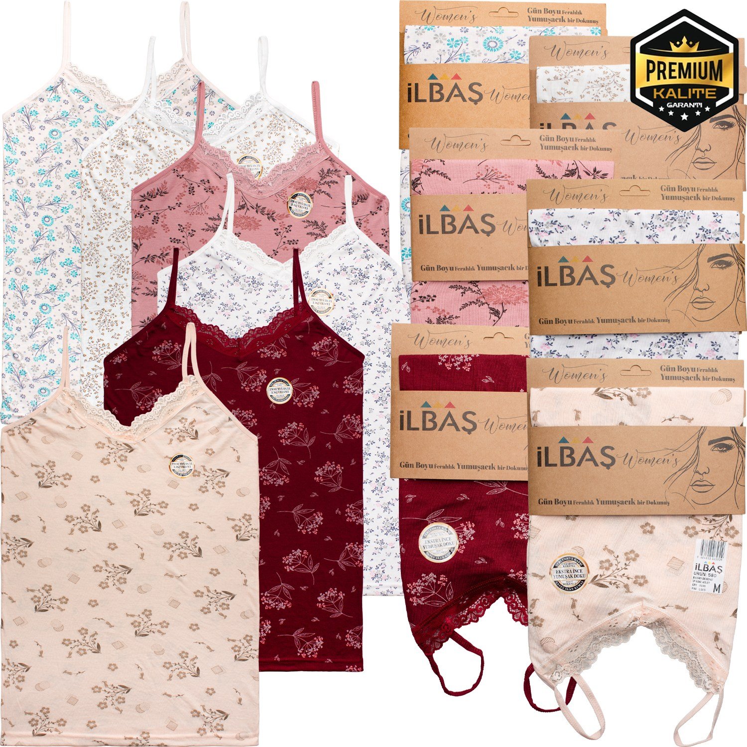 İLBAŞ TEKLİ PAKET VİSKON DESENLİ İP ASKI BAYAN ATLET