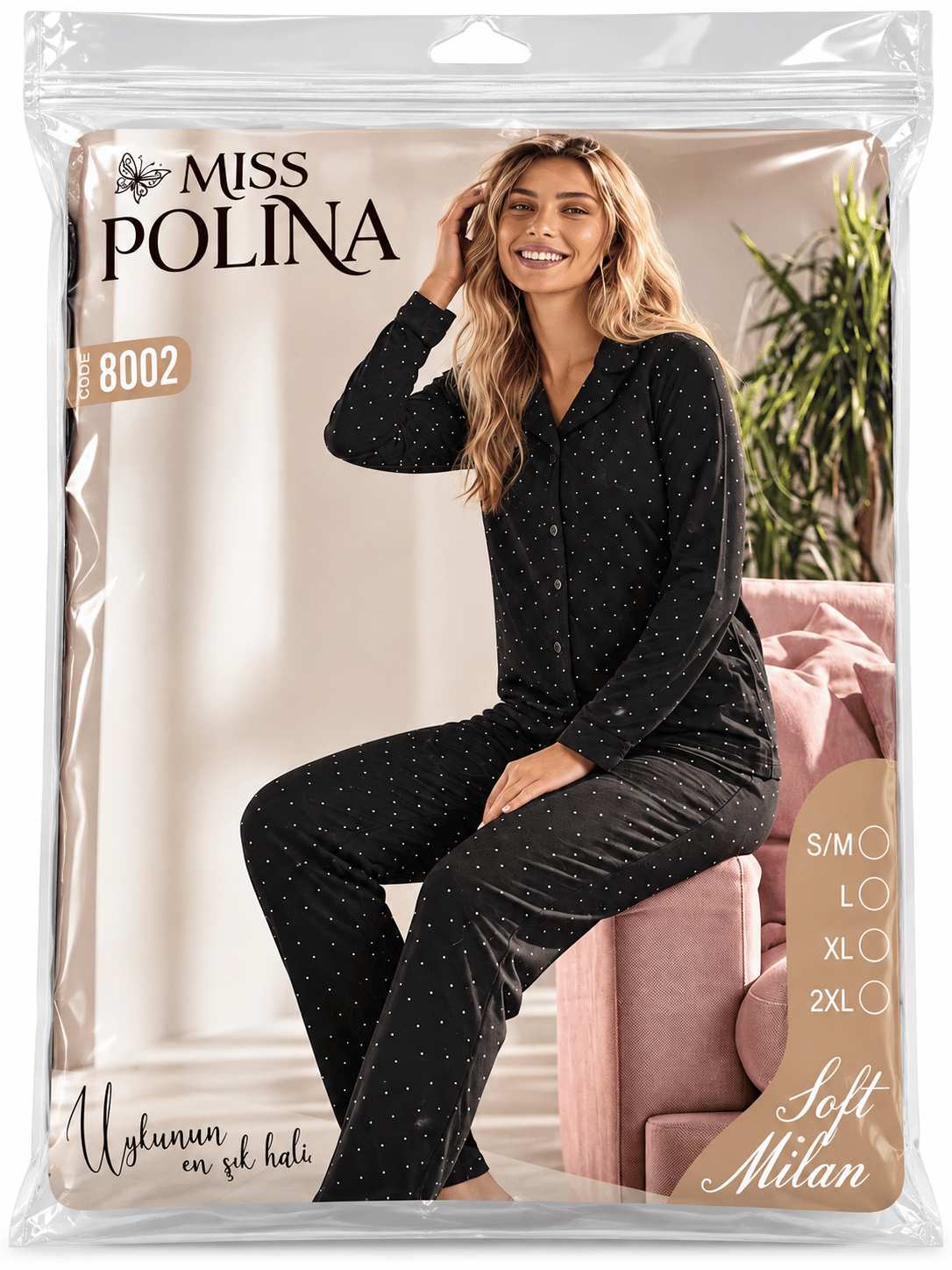 POLİNA ŞARDONLU MİLAN BEŞ DÜĞMELİ UZUN KOLLU KIŞLIK PİJAMA TAKIMI 107-08