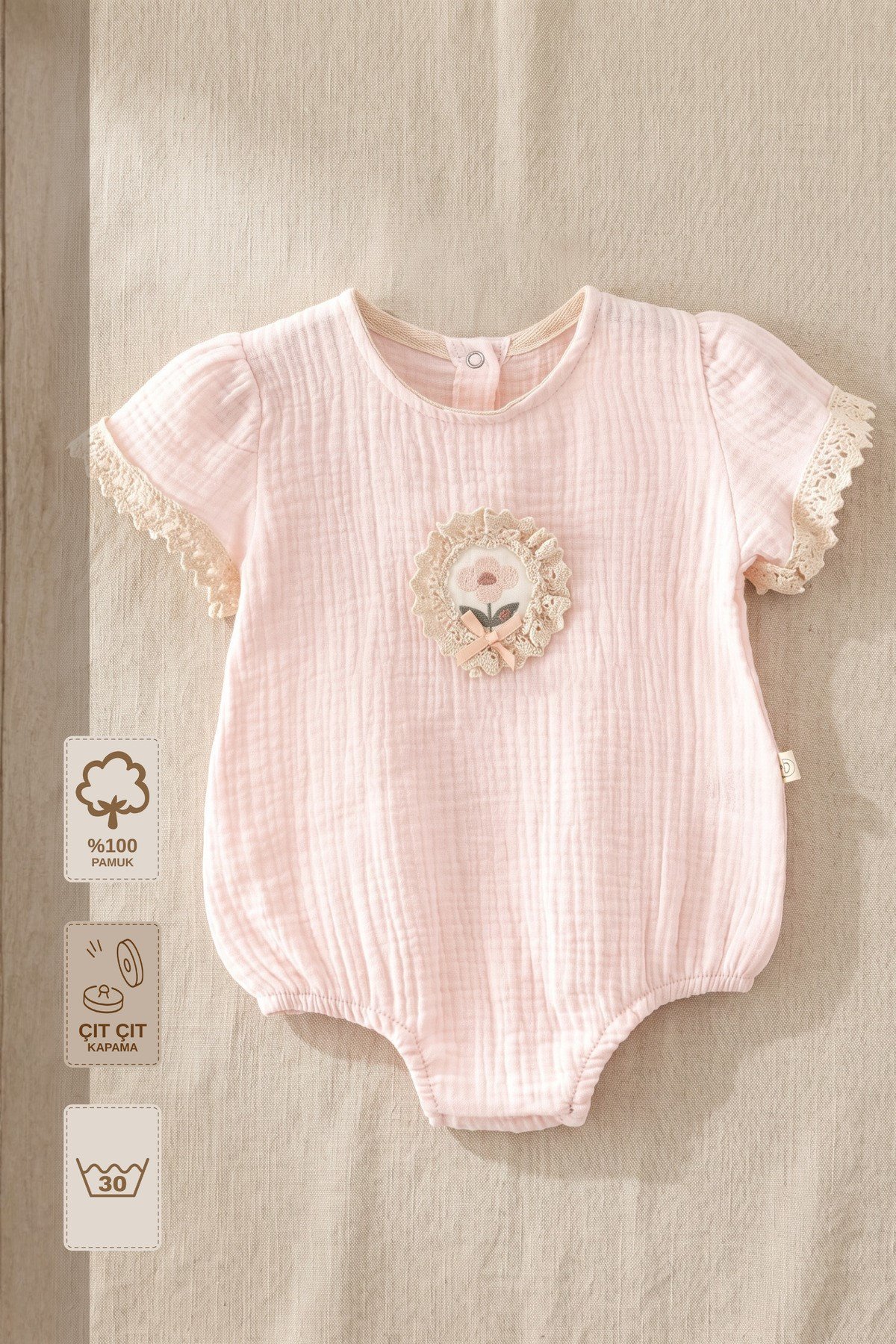 - %100 Pamuk Müslin Kız Bebek Tulum