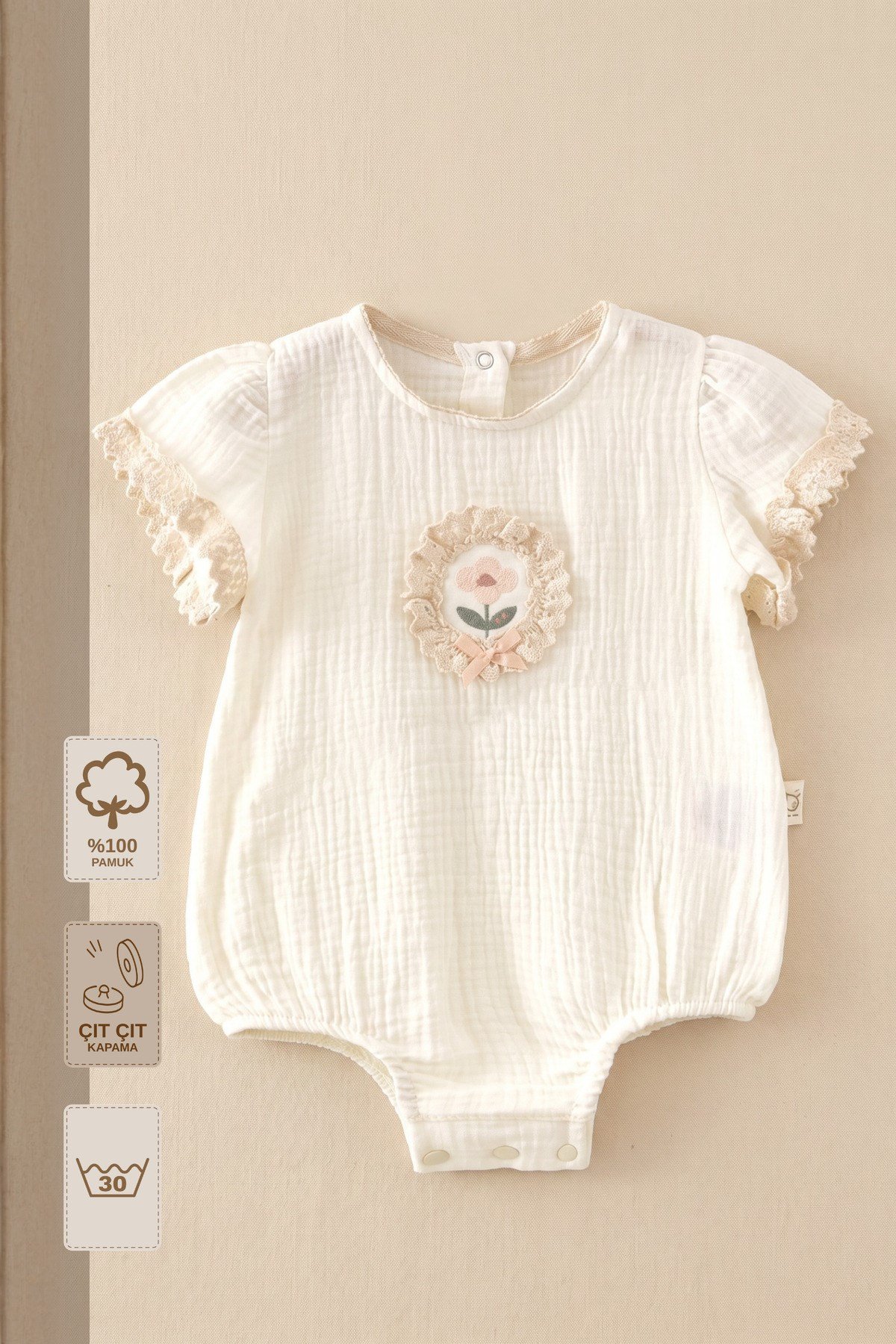 - %100 Pamuk Müslin Kız Bebek Tulum