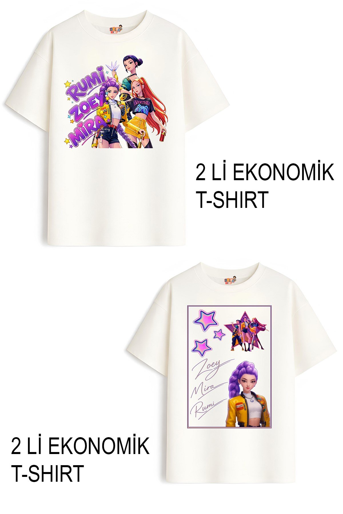 Kız Çocuk 1 Hunters Huntrix Tasarım 2 li Ekonomik Paket T-shirtler