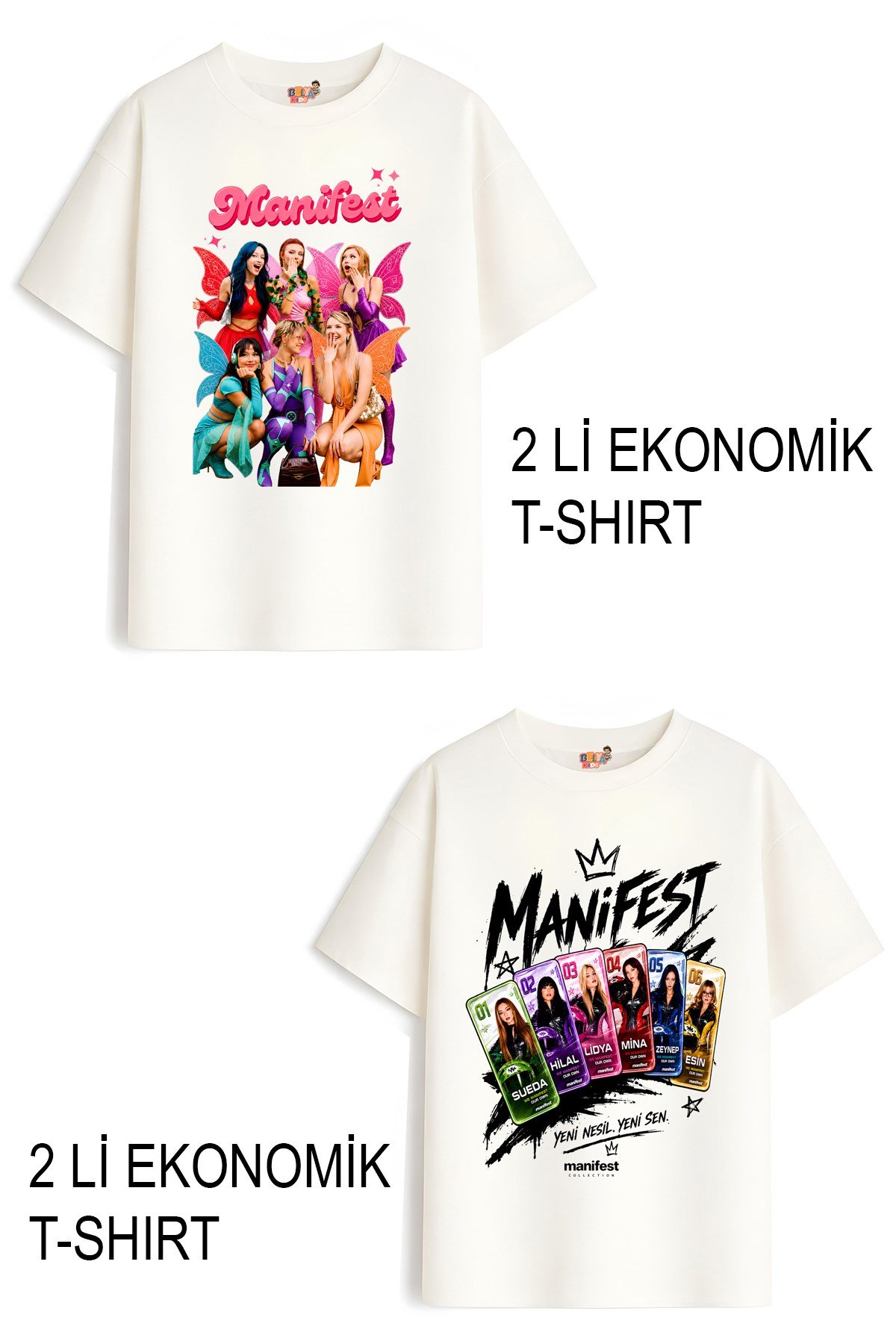 Kız Çocuk 3 Manifest Tasarım 2 li Ekonomik Paket T-shirtler