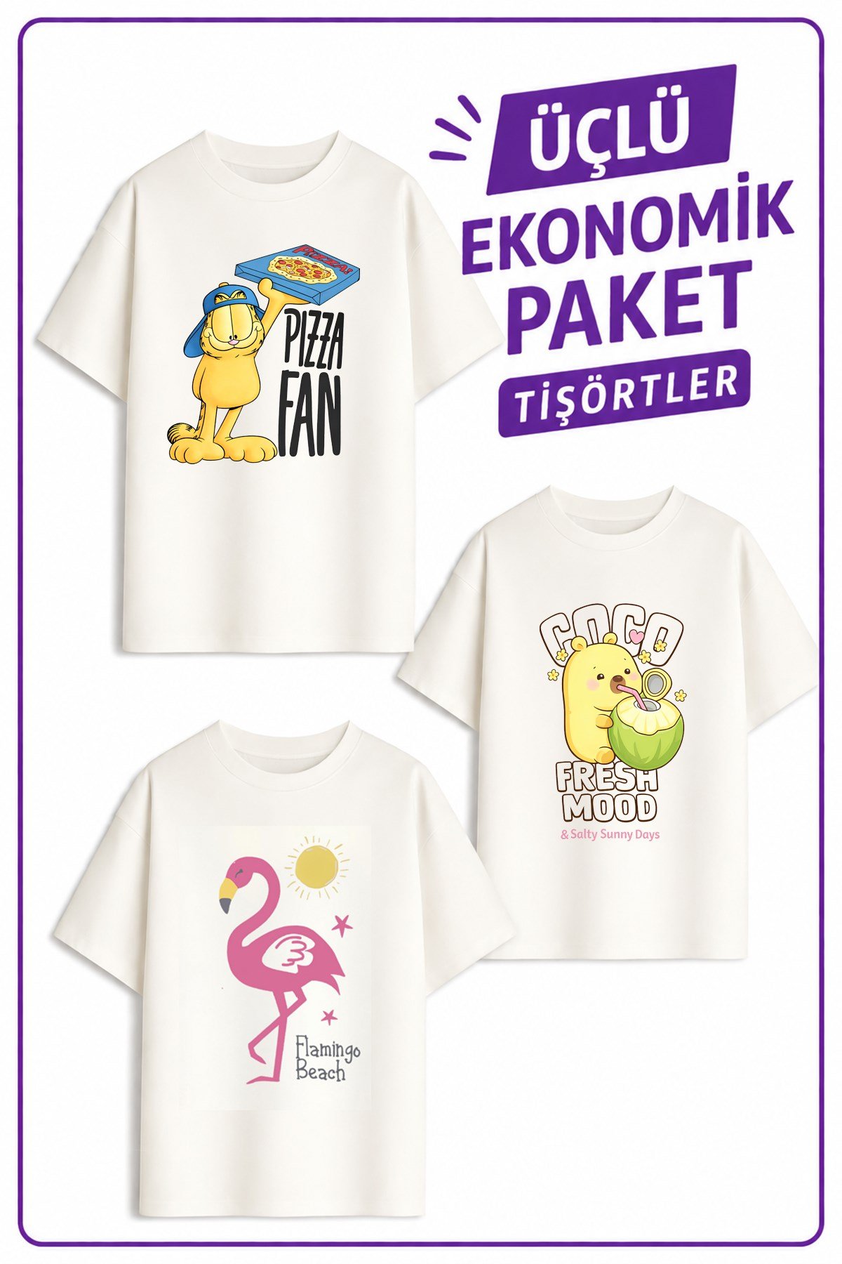 Kız Çocuk 5 Belya Kids Tasarım 3 lü Ekonomik Paket T-shirtler