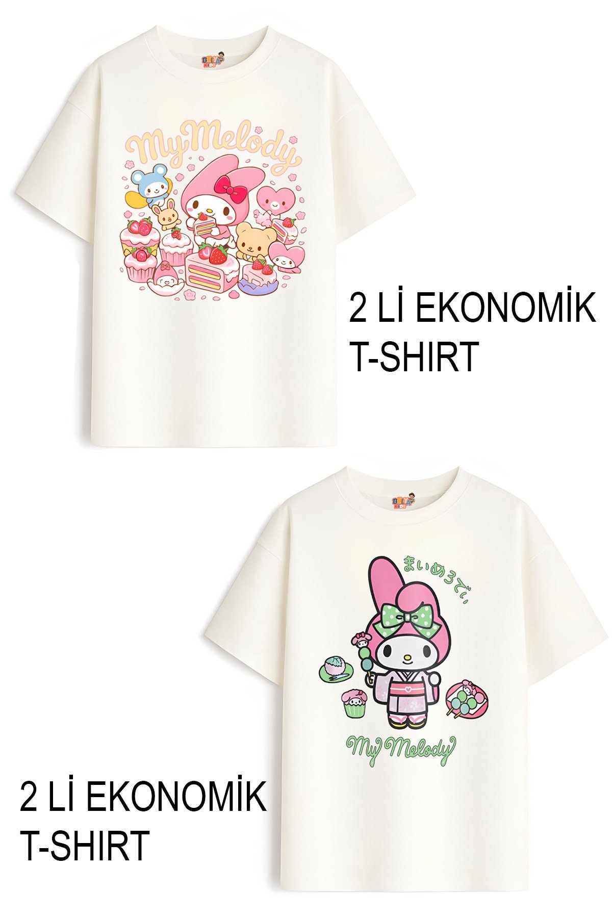 Kız Çocuk 6 Melo Tasarım 2 li Ekonomik Paket T-shirtler