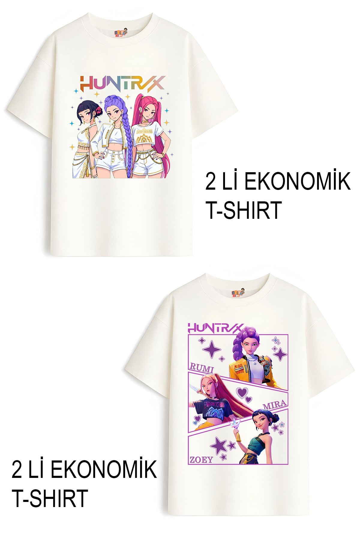 Kız Çocuk 9 Hunters Huntrix Tasarım 2 li Ekonomik Paket T-shirtler