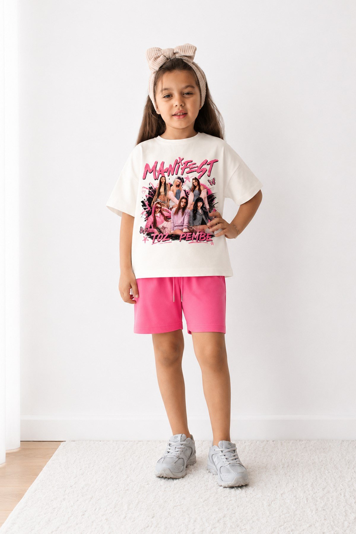 Kız Çocuk Oversize Kalıp Belya Kids Toz Pembe Manifest Tasarım 103 Pamuklu Alt Üst Takım