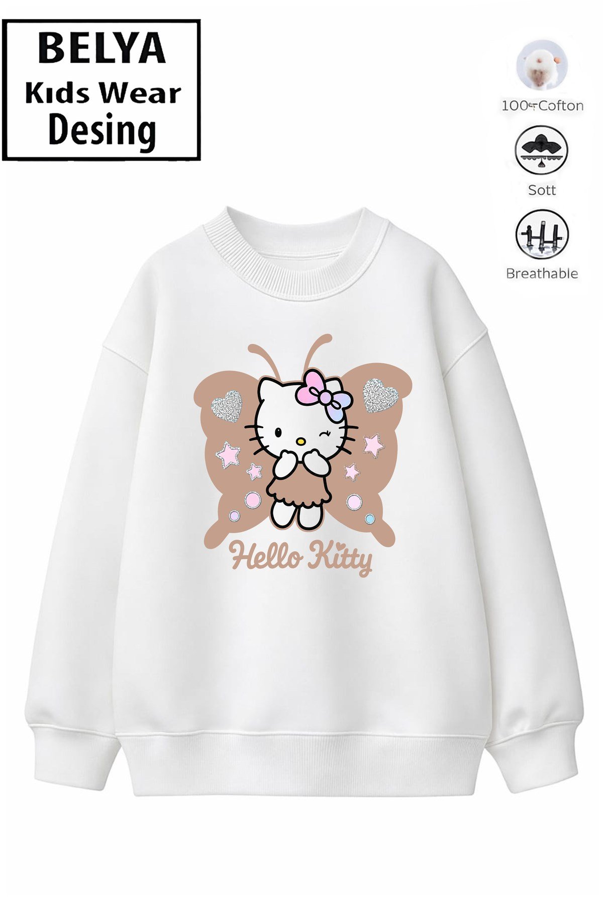 Trend Çocuk Kız Model Tam Kalıp Oversize Kanatlı Hel Tasarım 2 İplik Pamuğa Pamuk Kumaş Sweatshirt 41