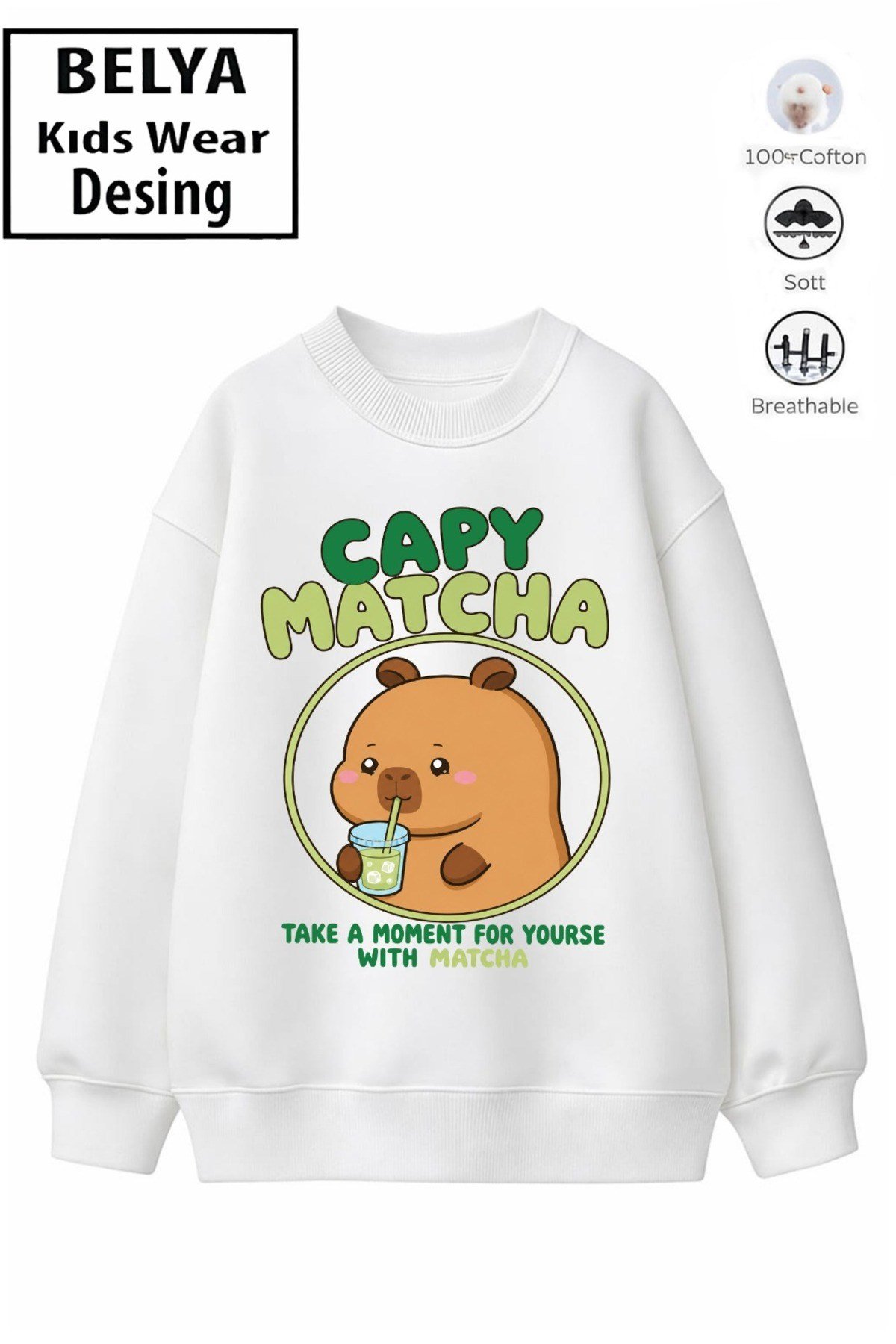 Trend Çocuk Kız Model Tam Kalıp Oversize CB Tasarım 2 İplik Pamuğa Pamuk Kumaş Sweatshirt 5