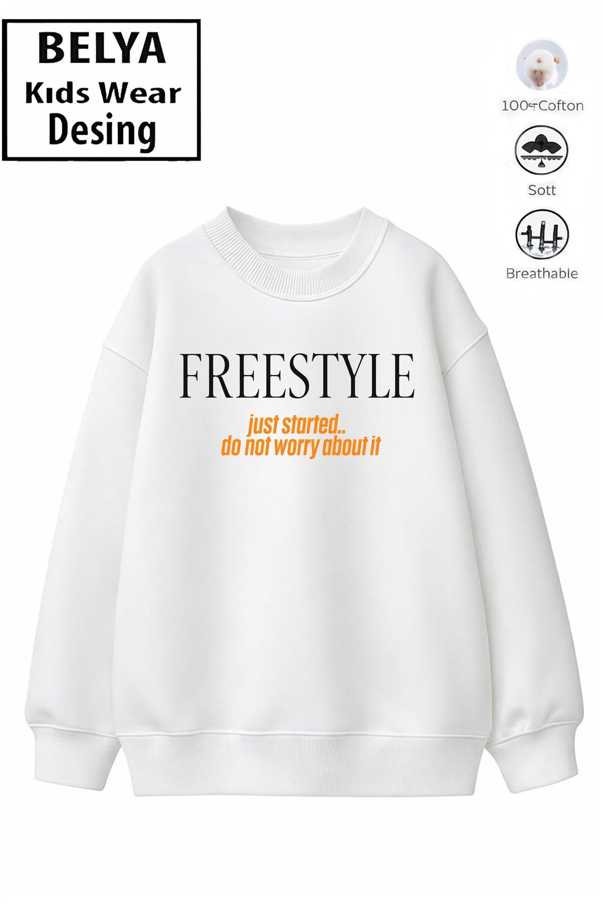 Trend Çocuk Unisex Model Tam Kalıp Oversize Freestyle 2 İplik Pamuğa Pamuk Kumaş Sweatshirt 30