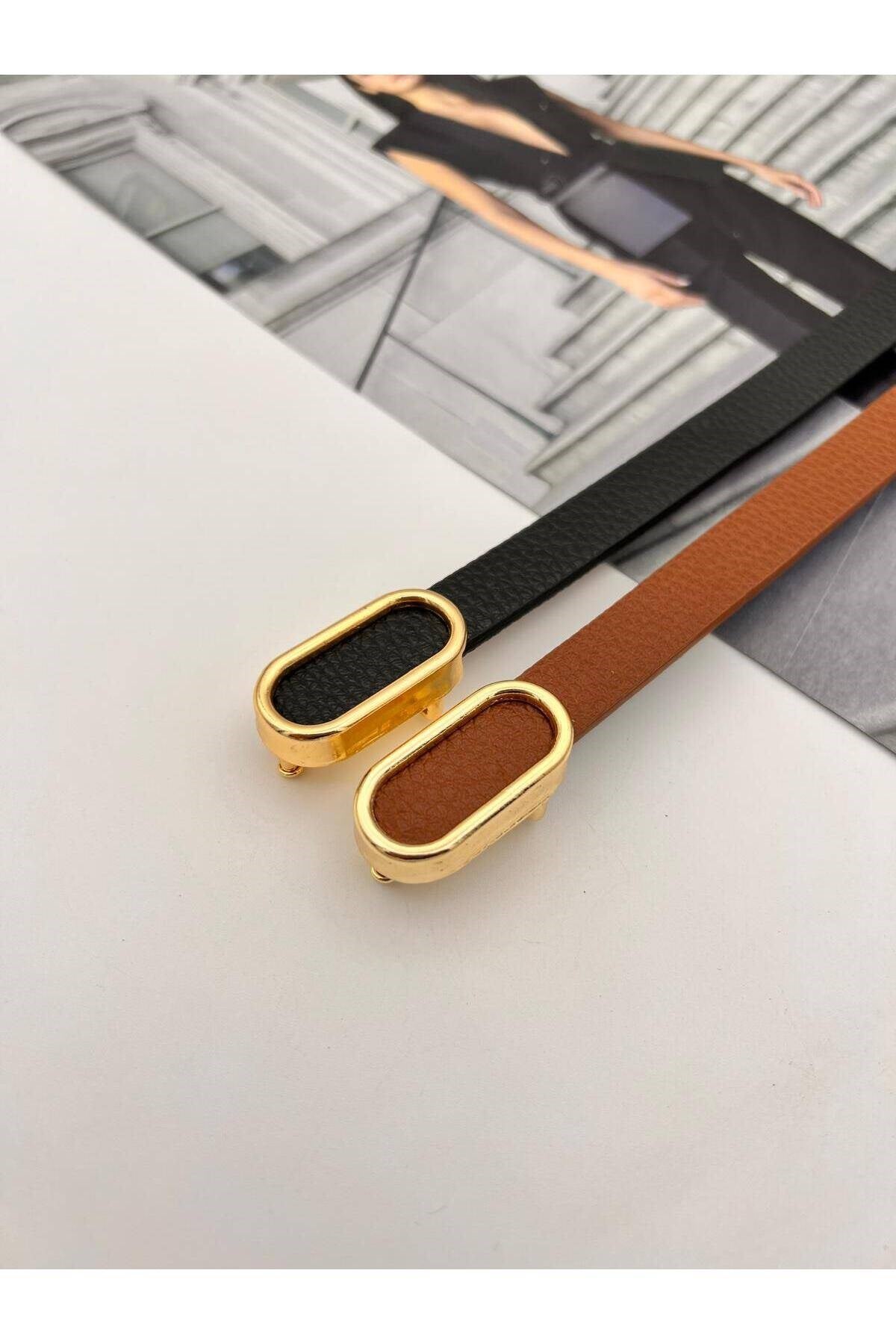 2li İthal oval Gold Tokalı ince Kadın Kemer Pantolon Kemeri Elbise Kemeri Gömlek  Ceket Kemeri