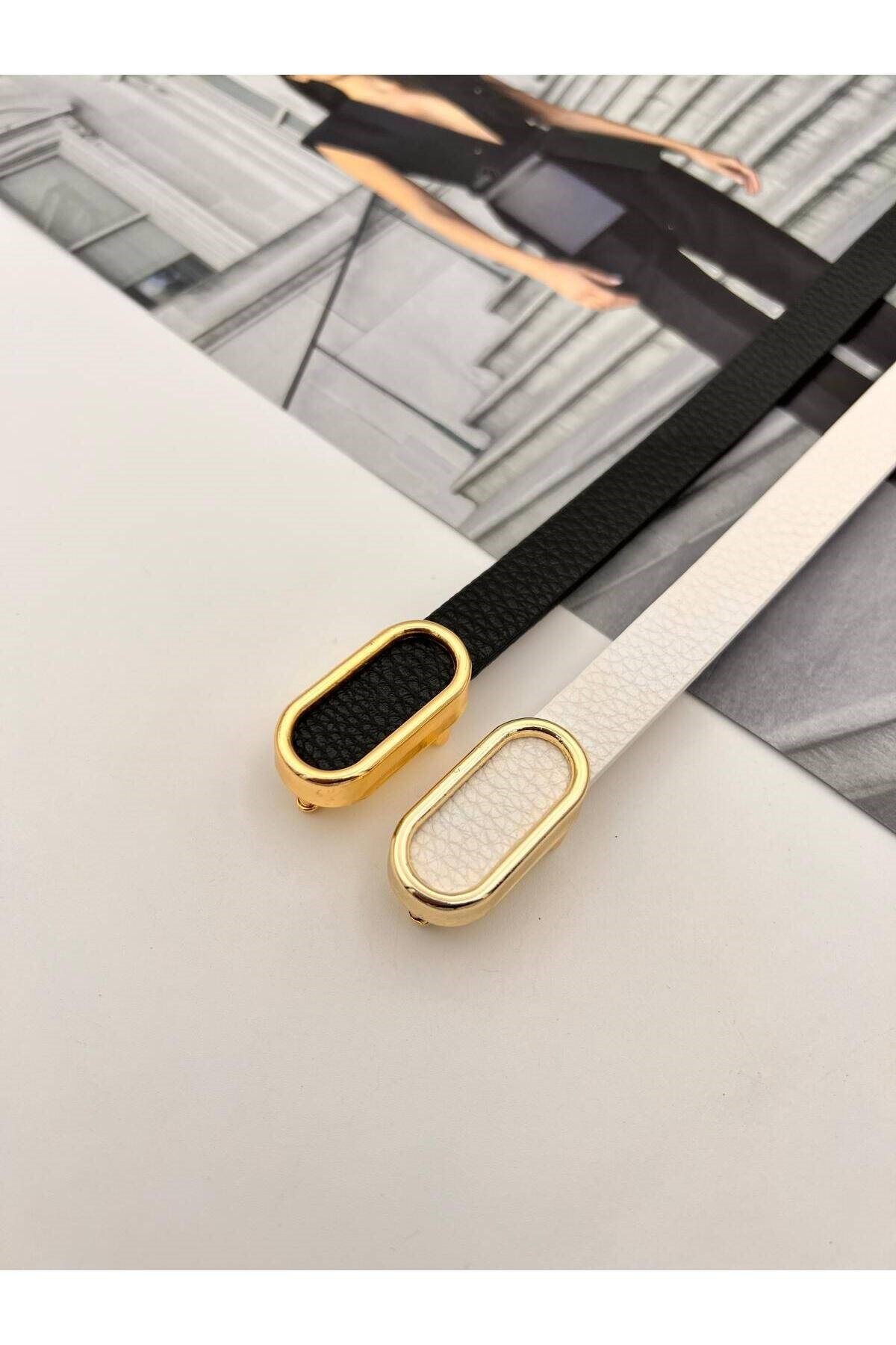 2li Ithal Oval Gold Tokalı Ince Kadın Kemer Pantolon Kemeri Elbise Kemeri Gömlek Kemeri Ceket